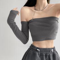 Steal your heart and sister ~ two wearing collarbone to wrap a chest T-shirt female retro ruffled with arms long sleeve arms long sleeve small vest