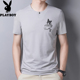 Playboy ngắn tay t-shirt mùa hè vòng cổ áo xu hướng váy gây dựng nửa tay áo T-shirt in bình thường của nam giới trên chiếc váy