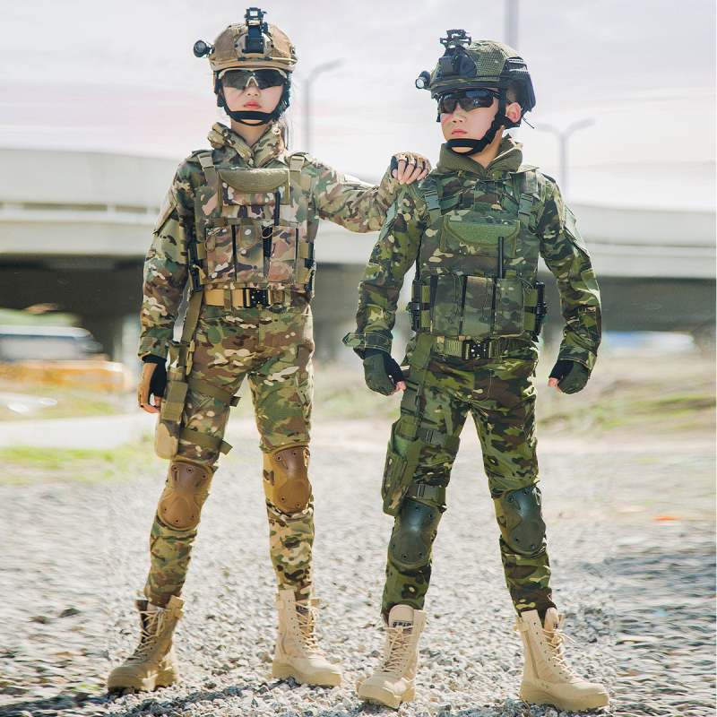 Genuine High-End Outdoor Children's Camouflage Clothing, Pure Cotton Long-Sleeve Set for Boys and Girls, Special Forces Tactical Training Military Uniform