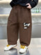 Boys' Fleece-Lined Pants Winter Wear 2025 New Children's Winter Cotton Pants Thickened Casual Scimitar Pants for Little Boys