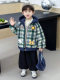 Children's Cotton-Padded Jacket for Boys, Fleece-Lined Coat, Winter 2025 New Stylish Thick Plaid Cotton Coat for Boys
