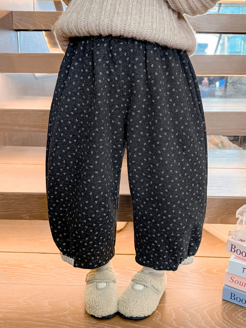 Girls' Fleece-Lined Pants Autumn and Winter 2025 New Children's Fleece-Lined Long Pants Thickened Casual Lantern Pants for Little Girls