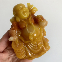 Huanglong Jade Money Bag Maitreya Buddha Ornaments Jade Cornucopia Laughing Buddha Car Ornaments Home Lucky Buddha Imitation Jade