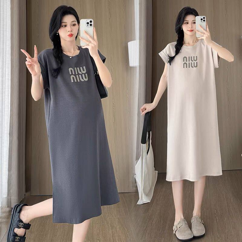 Cotton Maternity T-Shirt Dress – Loose & Flattering, Short Sleeve, Summer Essential for Moms-to-Be