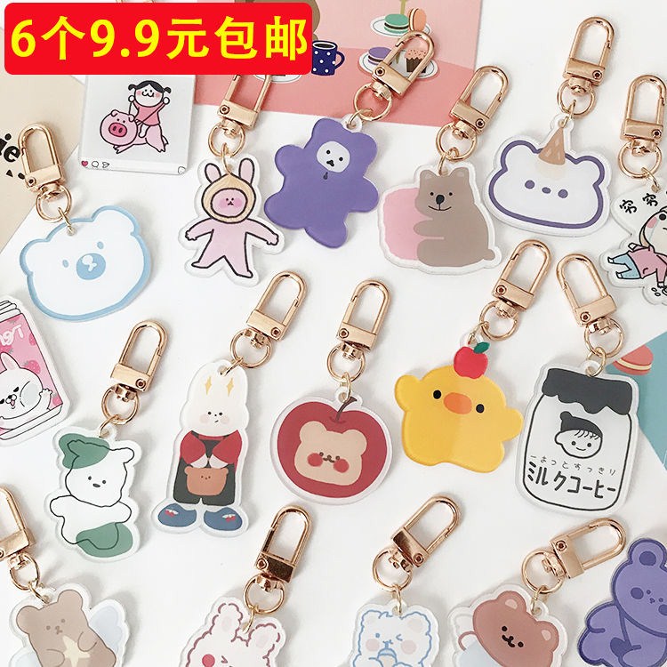 Korea ins bear cartoon girl heart bag pendant Cute cat claw keychain hanging chain pendant