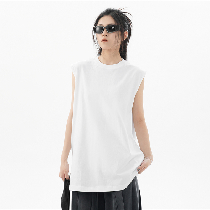 Bwka Sports Vest for Women and Men, Summer Trendy Brand, Loose Pure Cotton Sleeveless Shirt, Short-Sleeved Couple's White Casual Sleeveless T-Shirt