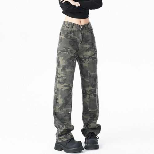 BWKA Ретро камуфляжные джинсы, штаны, повседневные брюки, в американском стиле, свободный прямой крой