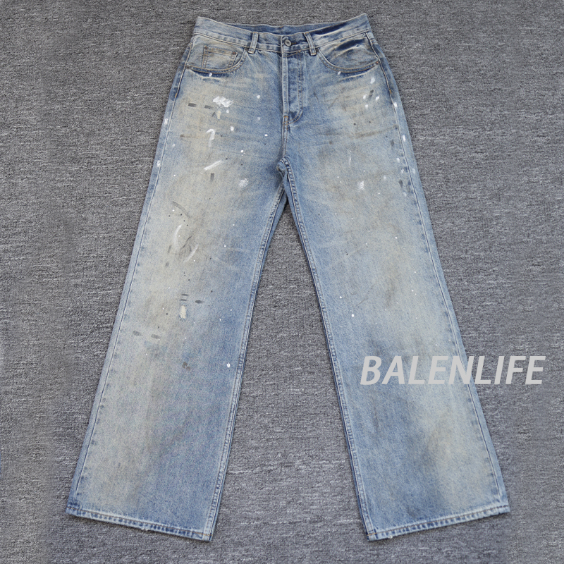 Ac Splash-Ink Style 25 New Models 2021m Straight-Leg Light Blue Splash-Ink Hand-Painted Wide-Leg Jeans Trousers
