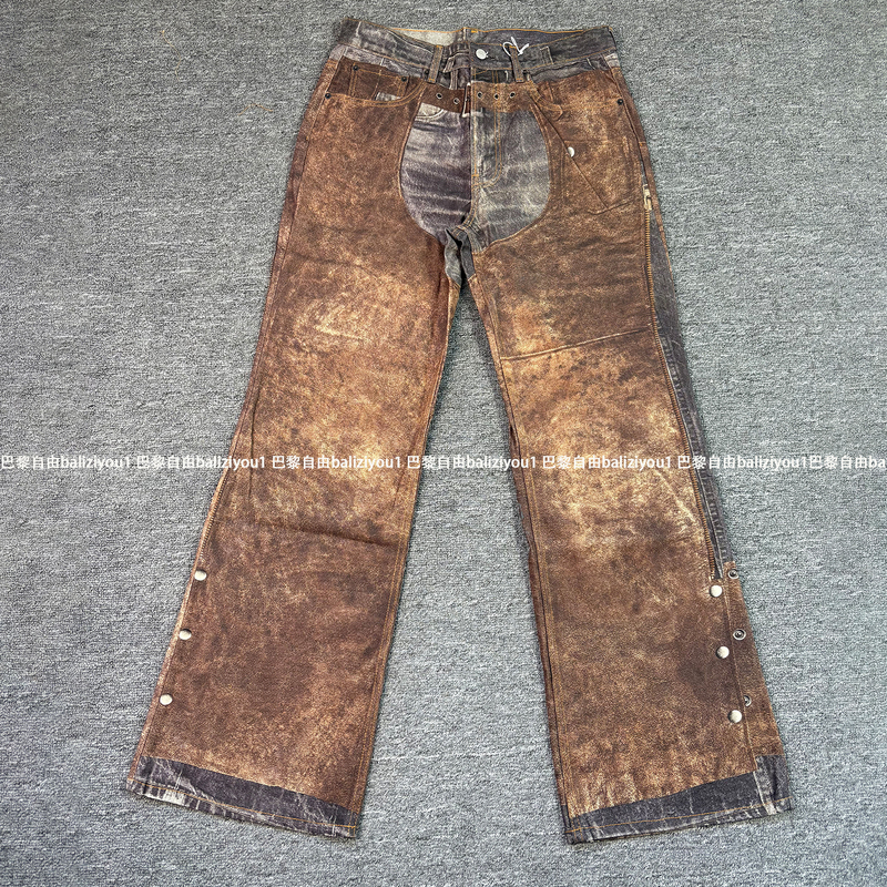 Ac Style Dirty Heavy-Duty Western Illusion Vintage 3D Printed Straight-Leg Flared Jeans Brown