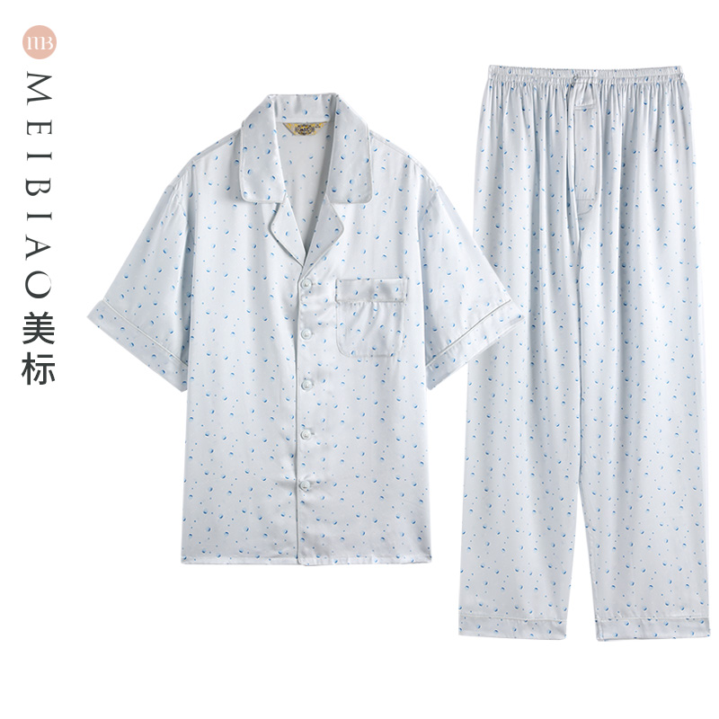 American Spring and summer men's short-sleeved couple silk pajama suit Heavy mulberry silk home clothes women
