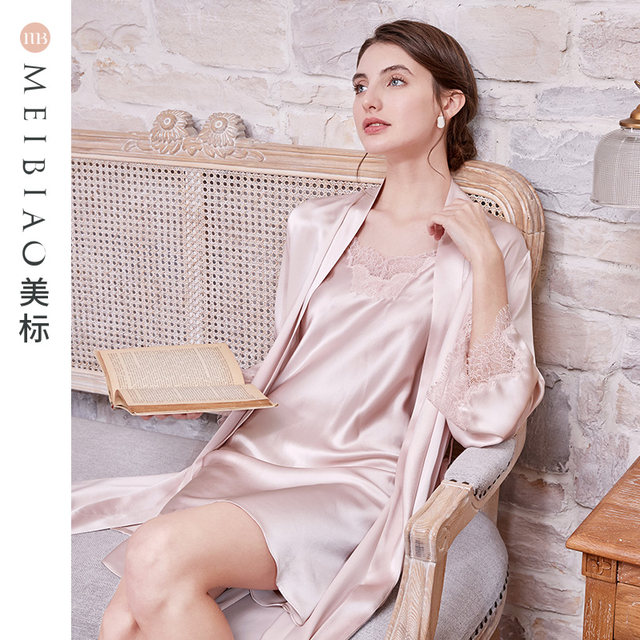 American Standard Sling Silk Nightgown Bathrobe Women's Spring and Autumn 19 Mumi Heavy Silk Nightgown Pajamas Home Clothes Summer