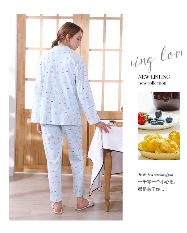 Bộ đồ ngủ cotton dài tay tiêu chuẩn Mỹ phụ nữ mùa xuân và mùa thu mô hình hoạt hình dễ thương công chúa phong cách cotton phục vụ nhà hai mảnh mùa đông - Bộ Pajama