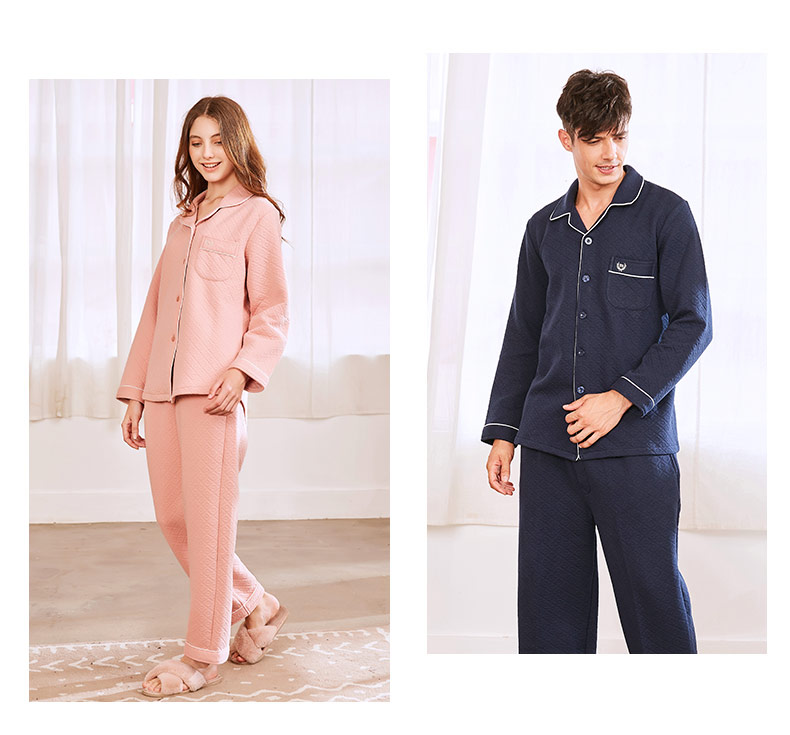 Cặp vợ chồng tiêu chuẩn Mỹ đồ ngủ bông nữ mùa thu và mùa đông cotton dày ba lớp có thể được mặc bên ngoài nhà phục vụ phù hợp với nam giới mùa đông đồ bộ thể thao