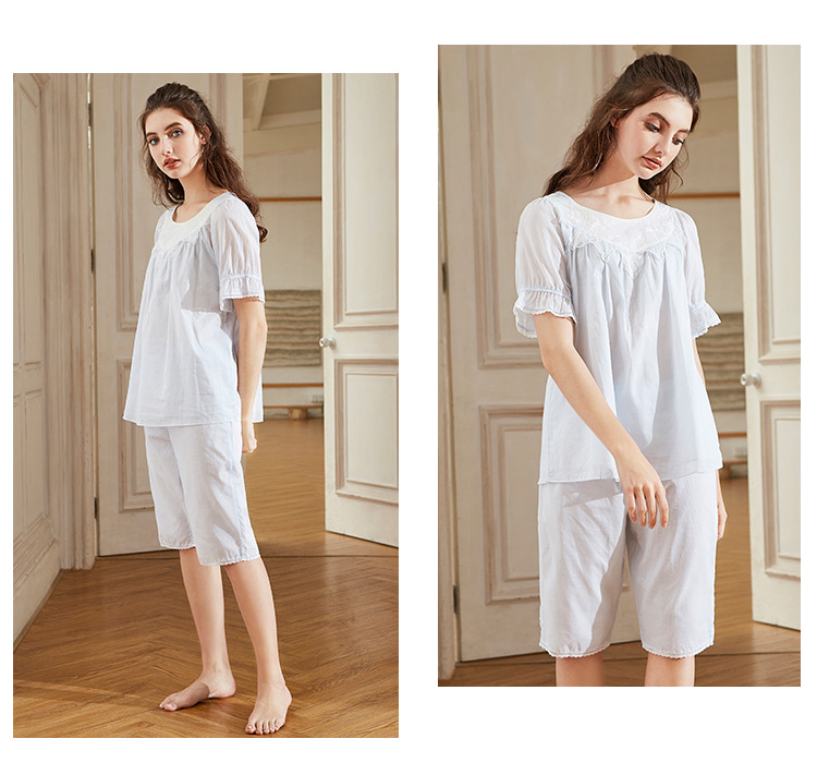 Bộ đồ ngủ cotton ngắn tay tiêu chuẩn của Mỹ dành cho nữ mới, bộ đồ cotton mỏng có thể mặc bên ngoài phục vụ mùa xuân và mùa thu bộ thể thao nữ mùa đông