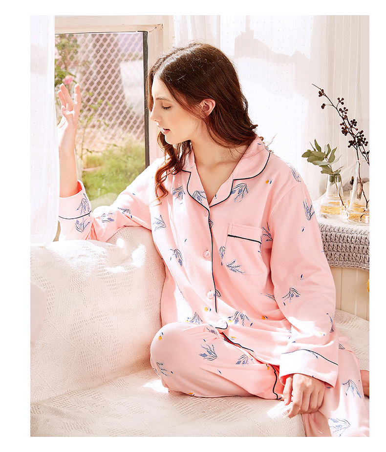 Mỹ tiêu chuẩn mùa xuân và mùa thu mới bộ đồ ngủ cotton dài tay hai mảnh phù hợp với phụ nữ cotton đơn giản bên ngoài mặc quần áo nhà mùa đông đồ bộ dài tay mặc nhà