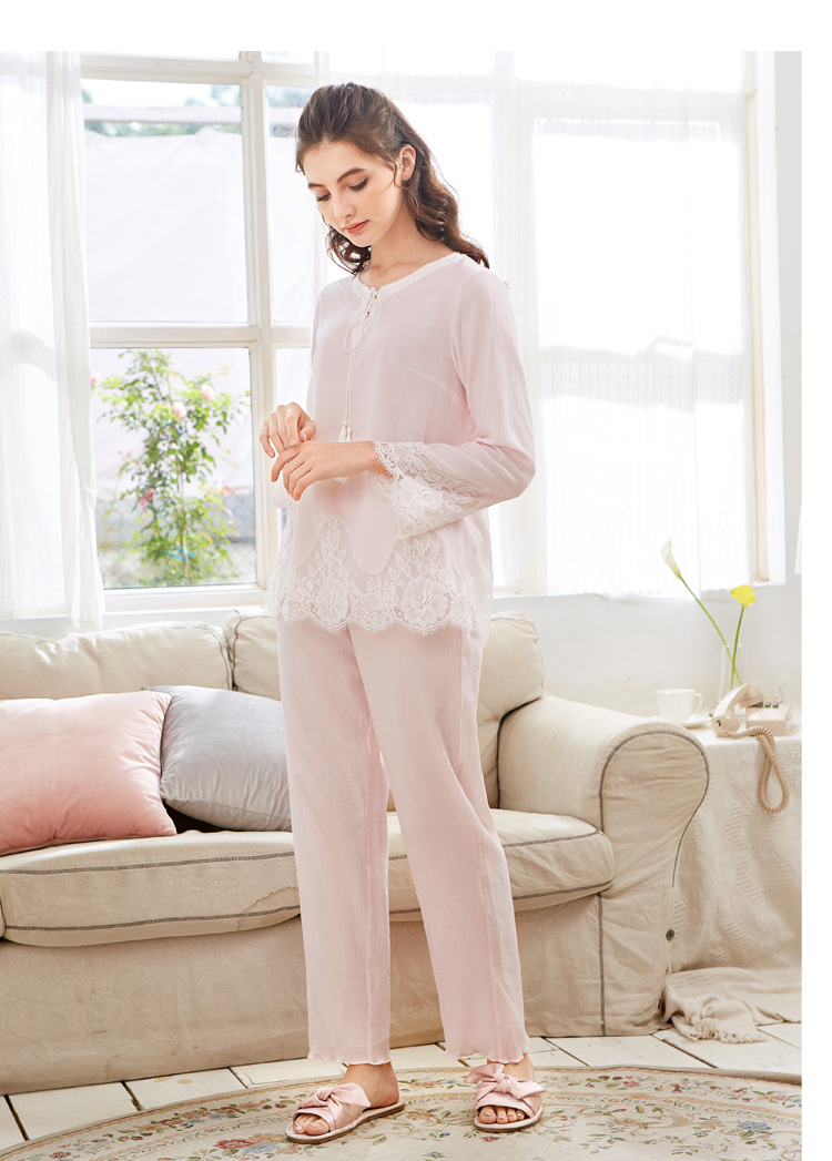 Tiêu chuẩn Mỹ 2018 nữ mùa thu đông mới cotton dài tay phục vụ nhà cotton gợi cảm có thể mặc đồ ngủ hai dây phù hợp đồ pijama