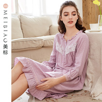 American standard nine-point sleeve cotton lace night dress female summer Korean version sweet thin sexy princess style home clothes spring and autumn