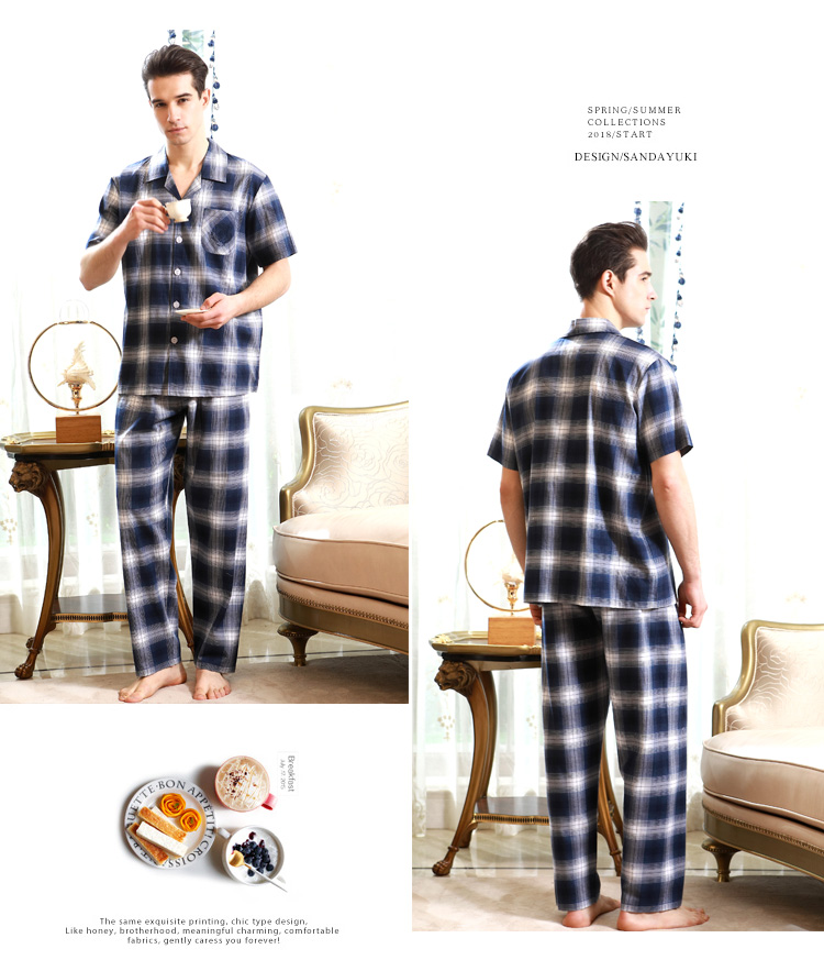 Bộ đồ ngủ cotton nam 2018 chuẩn xuân hè 2018 mới đơn giản có thể mặc bên ngoài dịch vụ mặc nhà shop đồ nam