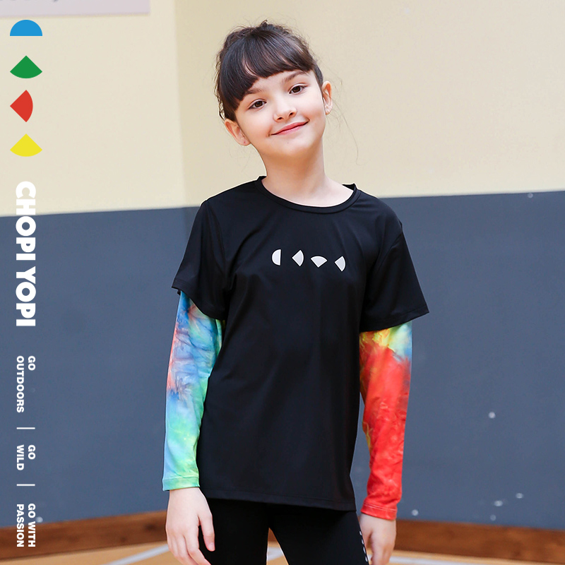 chopiyopi child clothing child leave two sunscreen long sleeves T-shirt Summer girl speed dry sports jersey