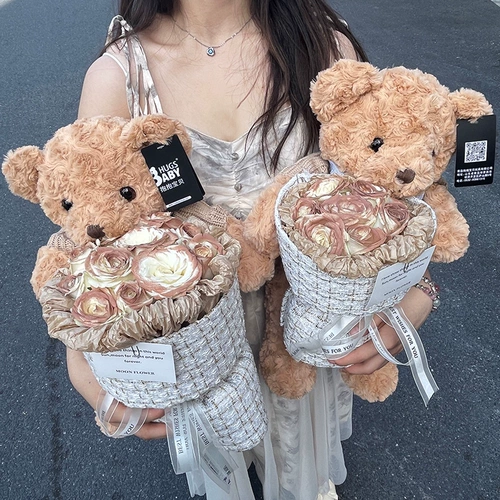 Кукла для взрослых, с медвежатами, букет, подарок на день рождения