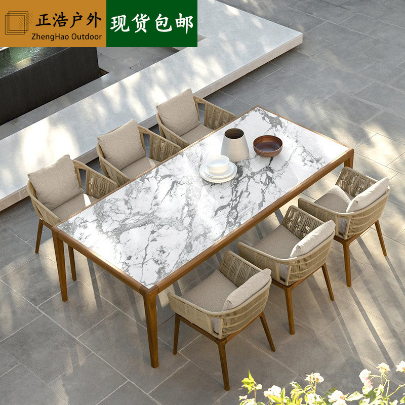Outdoor table and chairs Leisure outdoor patio Terrace Rattan chair Garden Hotel Yangguang Room Vine-Knitted Embalming Wood Furniture Combination-Taobao