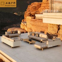 Outdoor sofa combination courtyard garden Nordic villa outdoor vine balcony waterproof sunscreen wood furniture