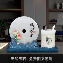 Jade Green Button desk pen holder Pen Holder Pendulum Piece Creative Practical Office Adornment Teachers Section Gift Giving Teacher