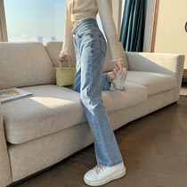 New Korean version straight cylinder loose 100 hitch pant pants spring high waist display slim and wide leg jeans women