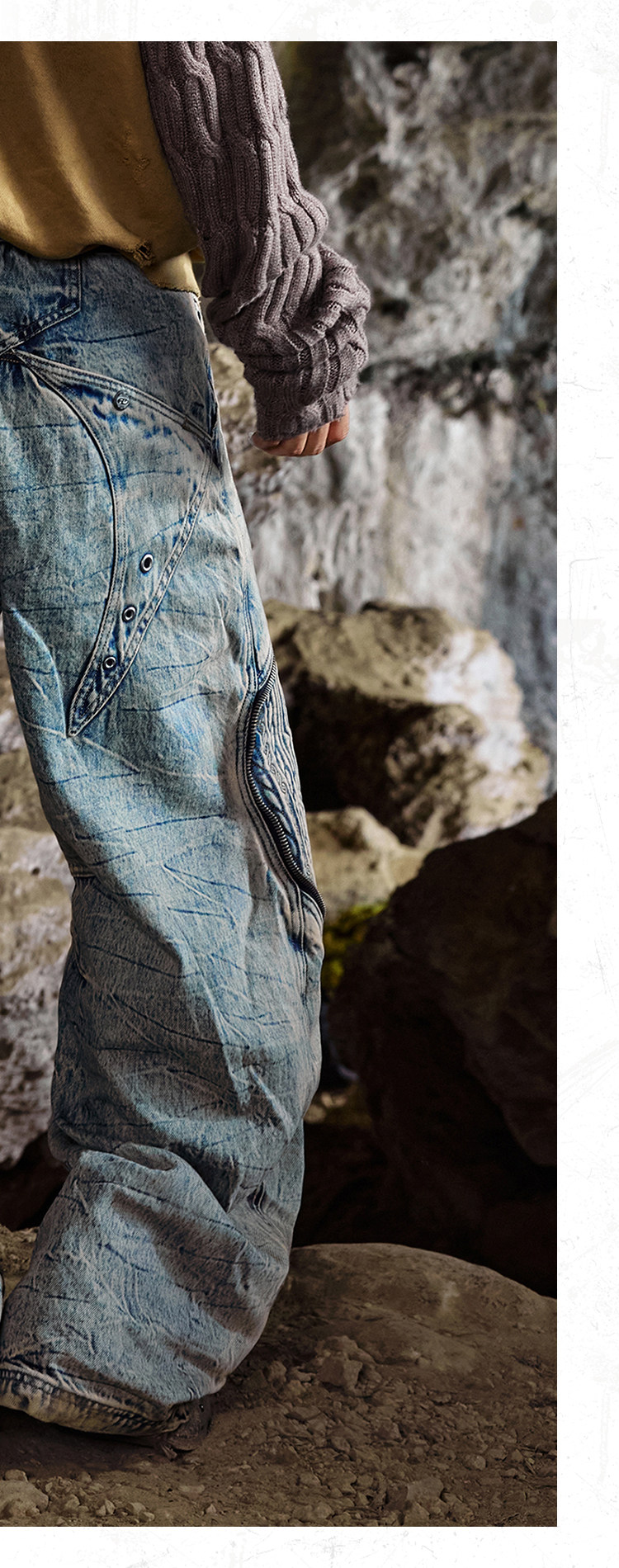 PERSONSOUL Embroidered Washed Paneled Jeans