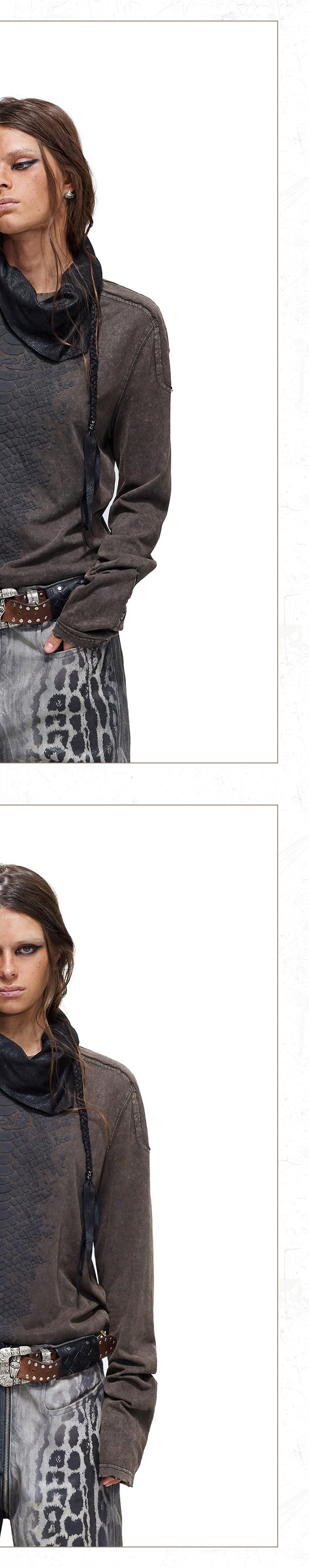 PERSONSOUL Snake-Print Distressed Slim-Fit Tee
