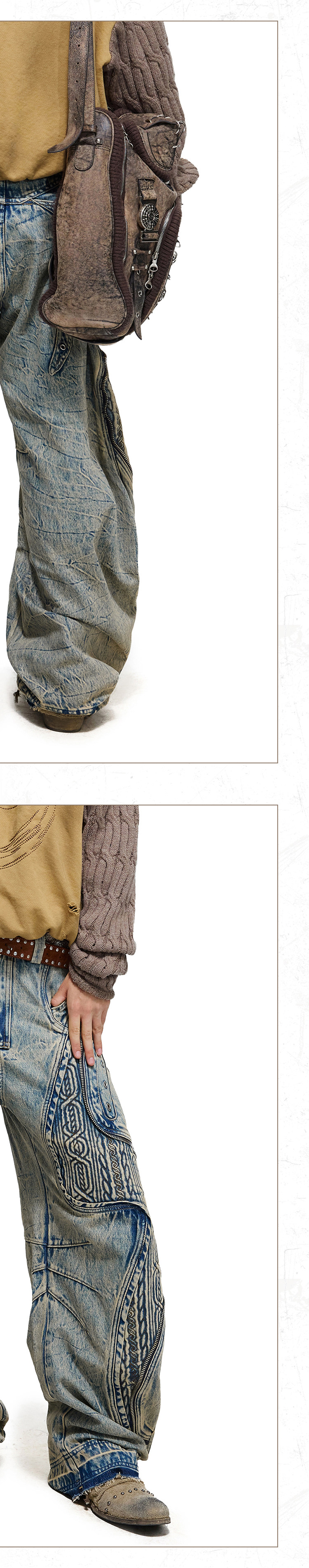 PERSONSOUL Embroidered Washed Paneled Jeans