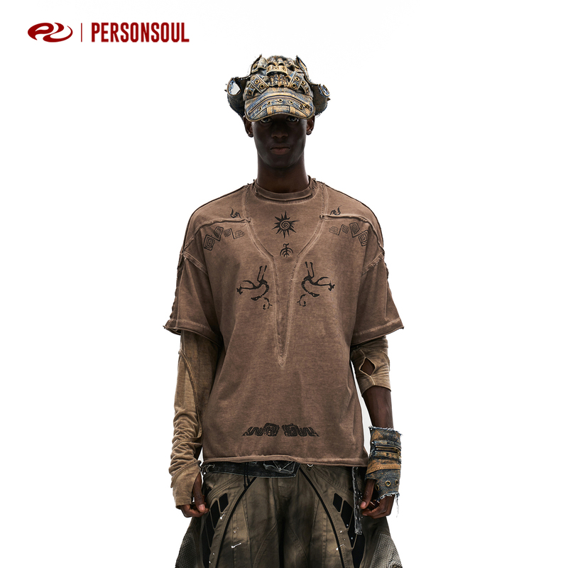 Personsoul* Soil Erosion Pattern Pangu Vintage Brown Wasteland Structure T-Shirt Pangupattern Personsoul* Soil Erosion Pattern Pangu Vintage Brown Wasteland Structure T-Shirt Pangupattern