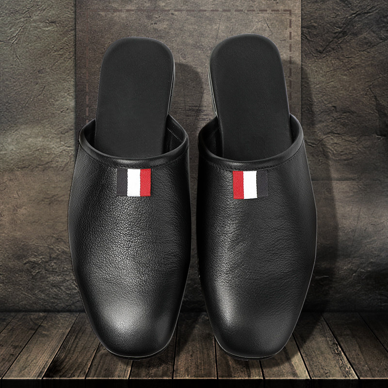 YEONGSUL English slippers men's leather Baotou half drag British style handmade casual breathable all-match sandals