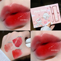 PINKBEAR leather bear mirror mini lip glaze co-name clever baby lipstick gift box G416 SpongeBob