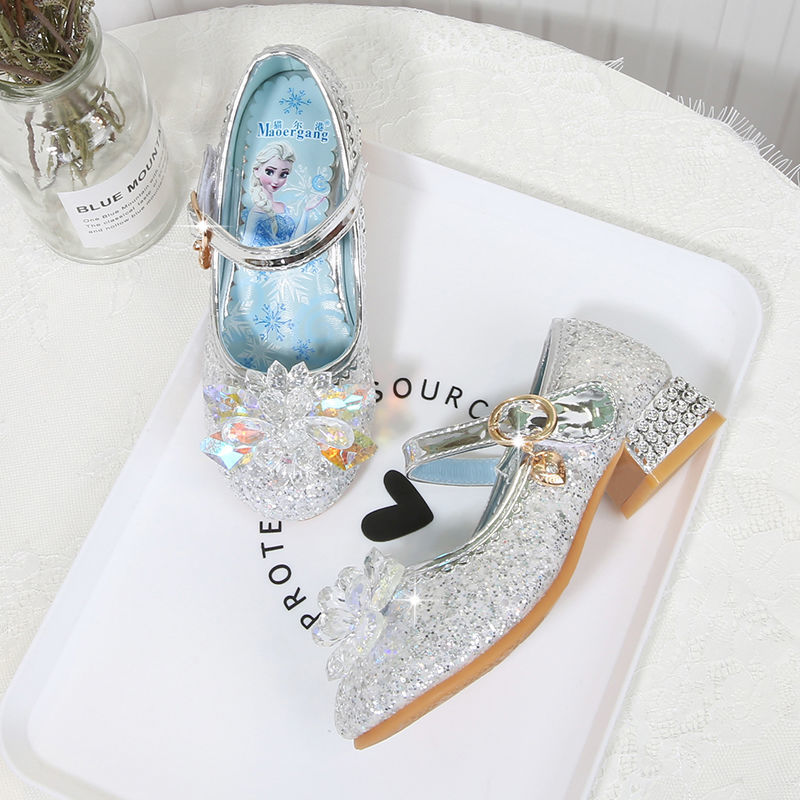 Light Grey & High Heel2020 spring new pattern girl Princess shoes children Frozen Aisha shoes girl soft sole fashion Crystal shoes