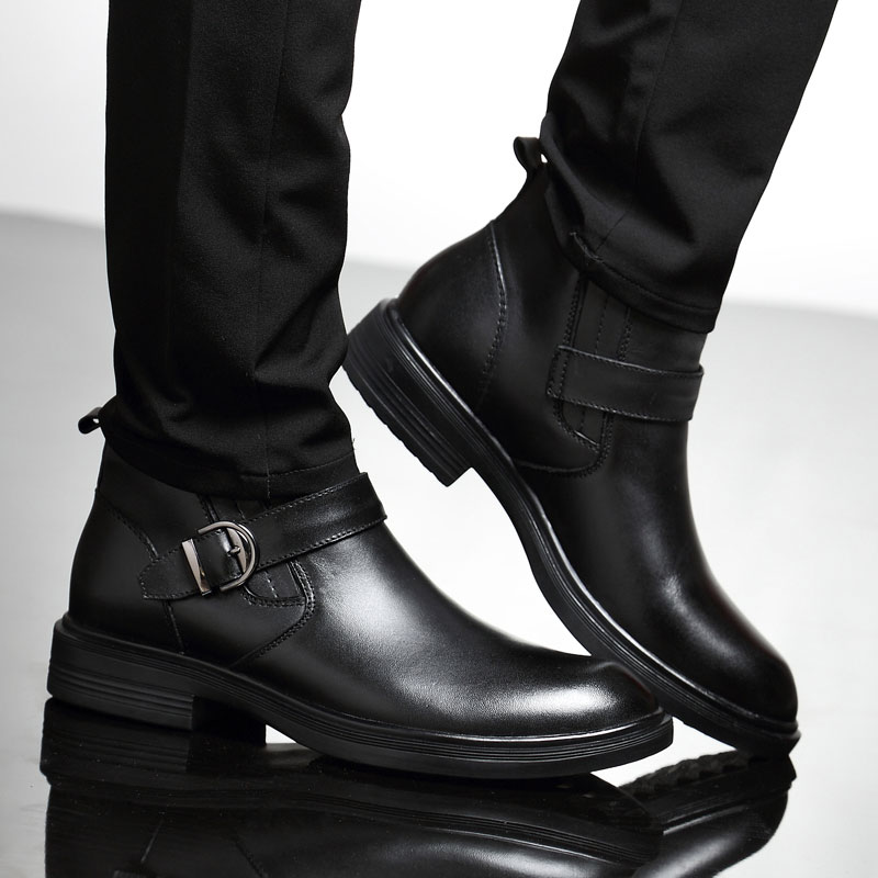 Tide Cards High Cylinder Business Leather Shoes Men's Spring New 100 Hitch Fashion Inn Wind Martin Boots Casual Midbarrel Short Boots