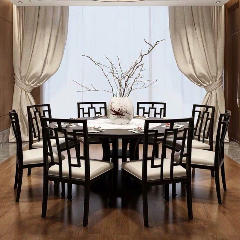 New Chinese high-end Zen solid wood round dining table dining room private round table modern minimalist hotel dining table furniture