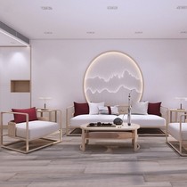 New Chinese-style solid wood sofa log color modern simple Zen combination solid wood fabric sofa bed and breakfast hotel clubhouse