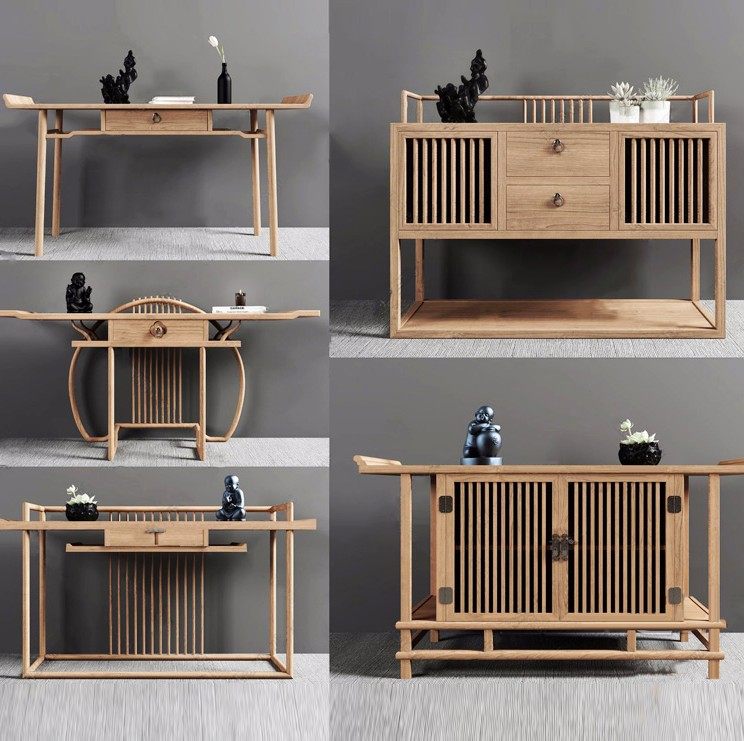 New Chinese-style solid wood porch table living room Chinese-style porch cabinet Zen for table case simple modern wall-side viewing platform