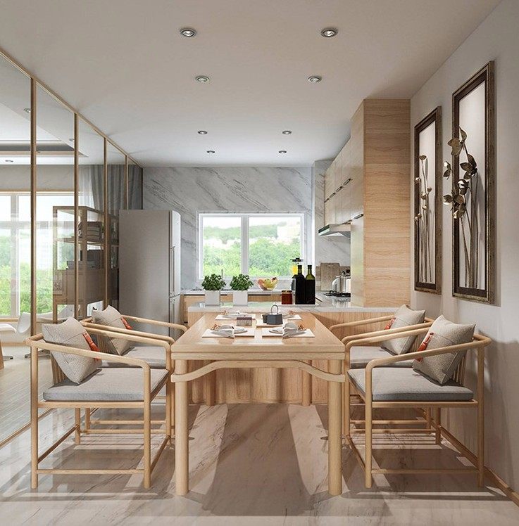 New Chinese-style solid wood log color dining table combination modern Zen hotel villa rectangular home simple dining table