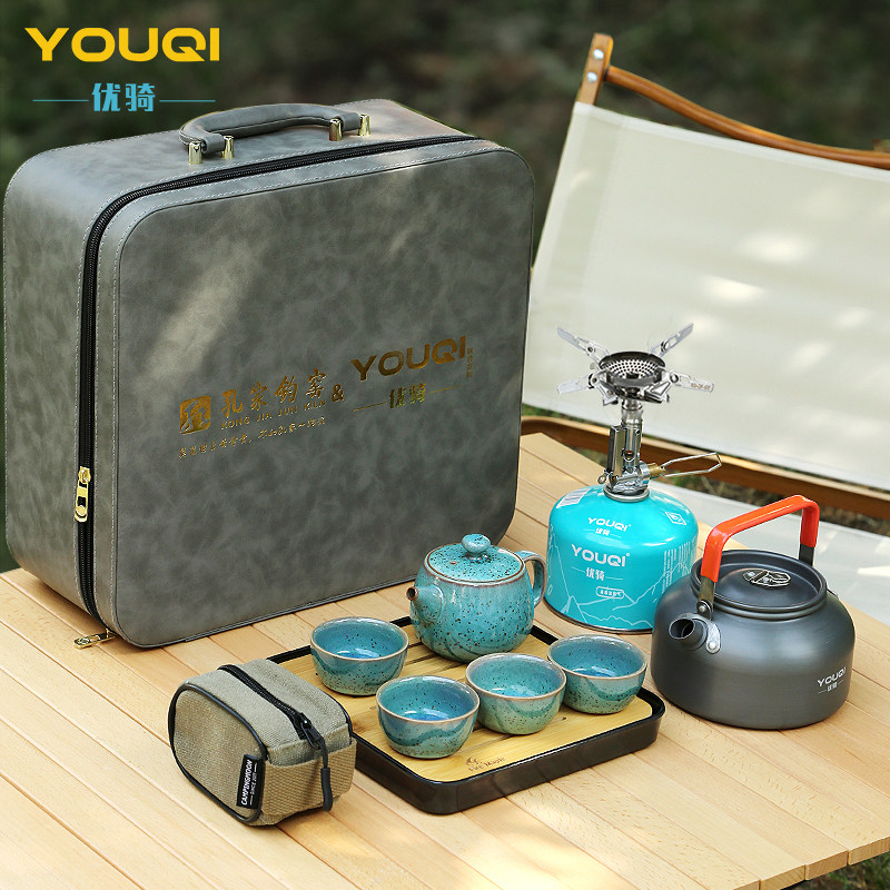 Kong Jiajun Kiln Youqi Joint Outdoor Leisure Tea Set Jun Porcelain Teapot Portable Teapot Gift Set Box