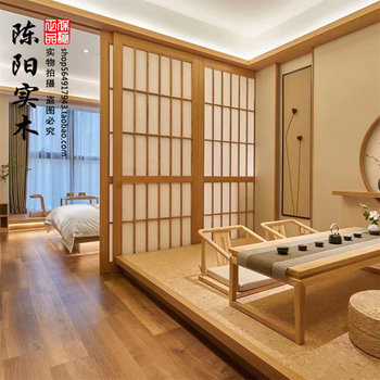 Japanese restaurant solid wood lattice door partition tatami