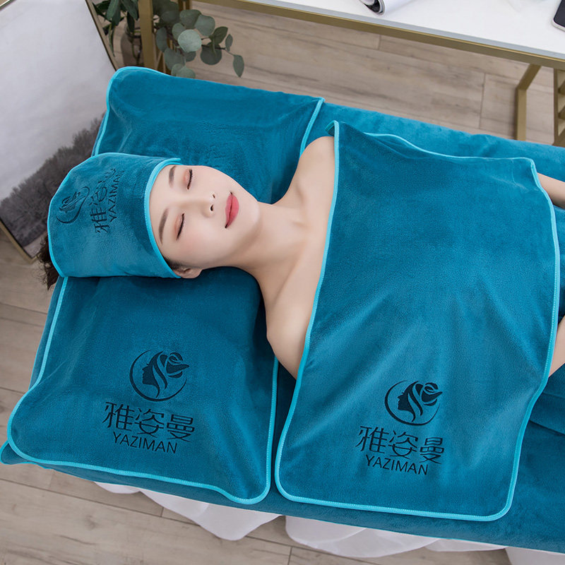 Beauty salon towel custom logo high-grade pure color fiber water-absorbing non-shedding hair bag turban face scarf pillow towel three-piece set