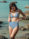 Striped Slimming High-Waisted Wire-Free Halter Neck Blue Small Bust Push-Up Hollow-Out Bikini Swimsuit Feminine Three-Point Style