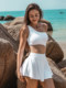 White One-Shoulder Cut-Out Waist-Revealing Skirt-Style Slimming and Sexy One-Piece Swimsuit for Women with Small Bust, Push-Up with Breast Pads, Beach Swimwear
