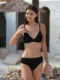 Black Wire-Free Small Bust Push-Up High-End Bikini Swimsuit, Feminine Three-Point Split Triangle Hot Spring Swimwear