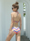 Colorful Striped Underwire Padded Bikini Swimsuit for Women, Summer Sexy Three-Point Swimsuit for Hot Springs