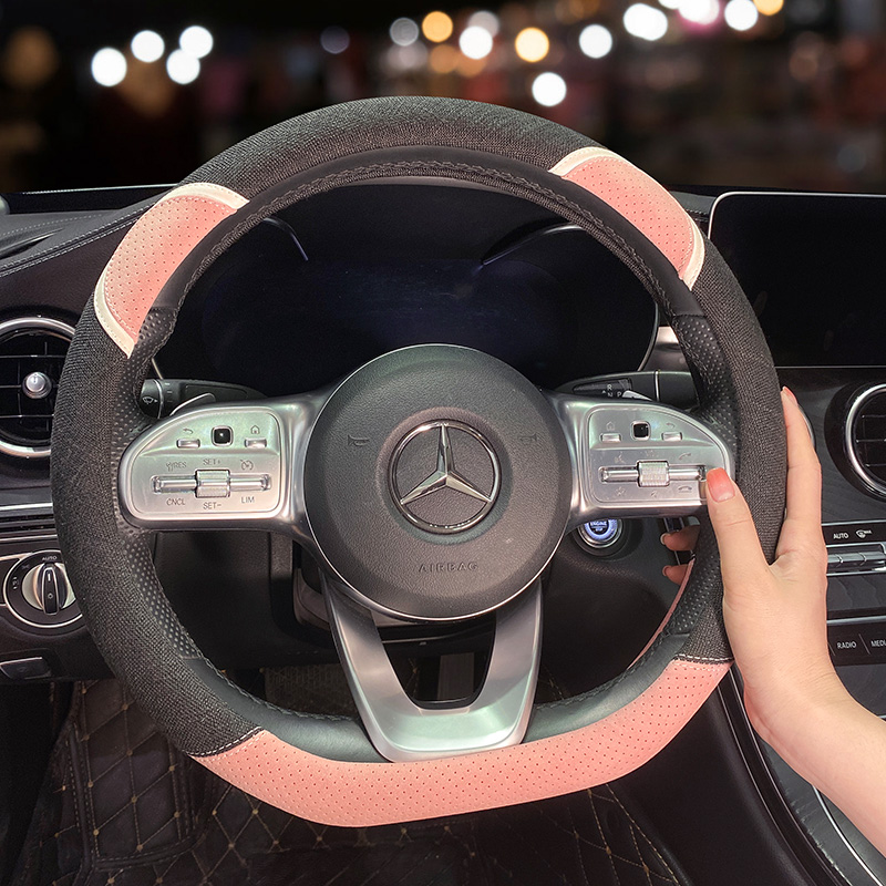 Car steering wheel cover men and women cute linen four seasons general Volkswagen Mercedes-Benz BMW non-slip sweat-absorbing comfortable breathable