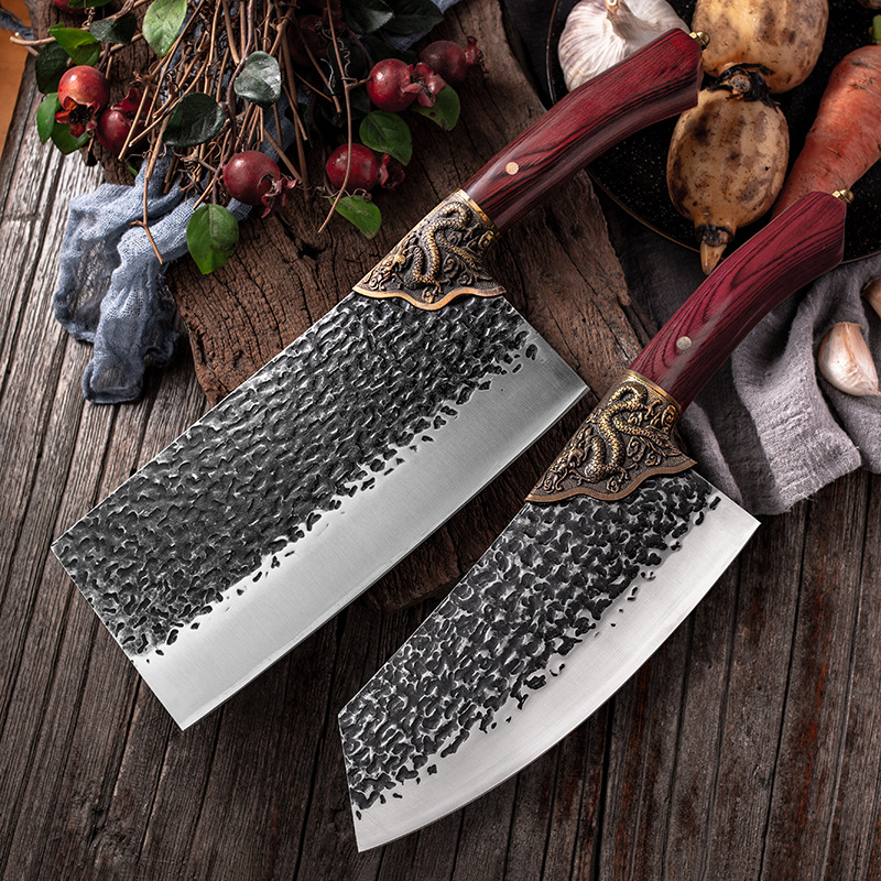 Manual forging, chopping, and cutting dual-use old kitchen knife sliced ​​hammer pattern Longquan stainless manganese steel master household chopping chicken, duck and fish meat