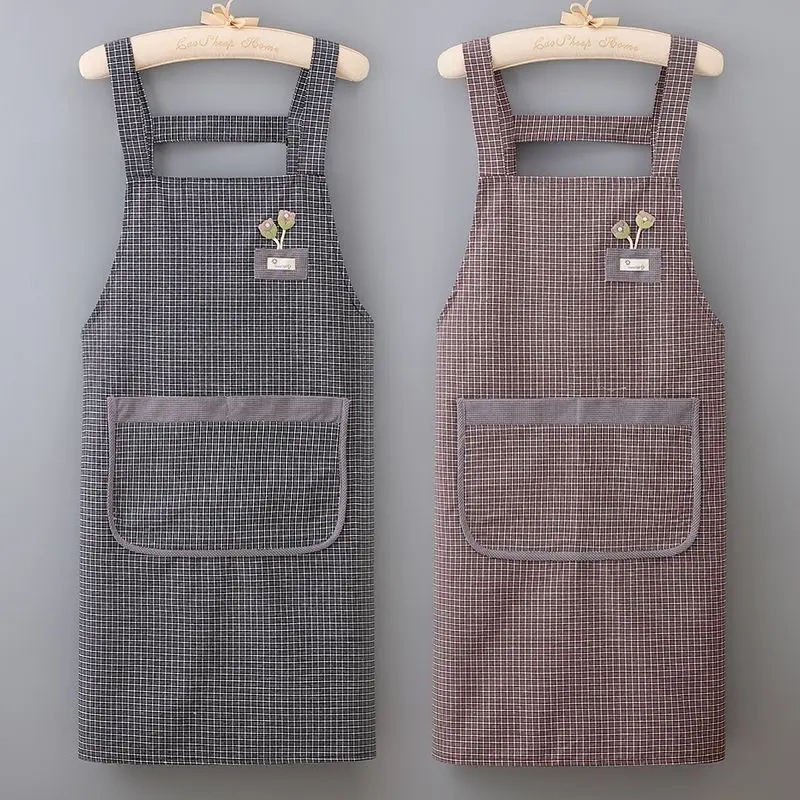 Popular Simple Plaid Cotton Apron, Breathable and Not Stuffy, Suitable for Home Use, Water-Resistant, Oil-Proof, Outdoor, Stain-Resistant and Durable
